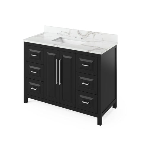 Jeffrey Alexander Cade Contemporary 48" Black Single Sink Vanity With Quartz Top | VKITCAD48BKCQR
