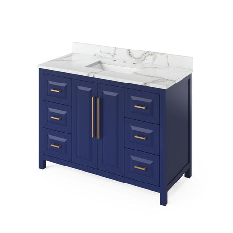Jeffrey Alexander Cade Contemporary 48" Hale Blue Single Sink Vanity With Quartz Top | VKITCAD48BLCQR
