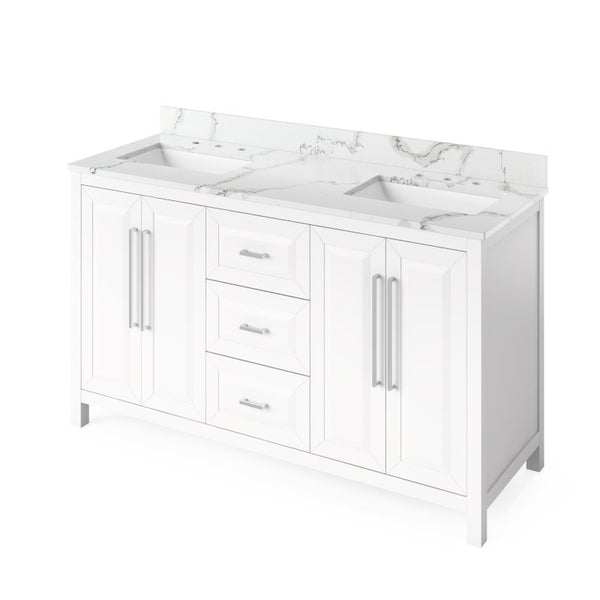 Jeffrey Alexander Cade Modern 60" White Double Sink Vanity With Quartz Top | VKITCAD60WHCQR