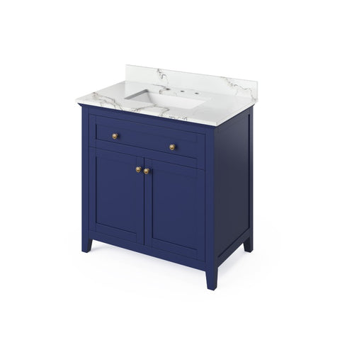 Jeffrey Alexander Chatham Contemporary 36" Hale Blue Single Sink Vanity With Quartz Top | VKITCHA36BLCQR