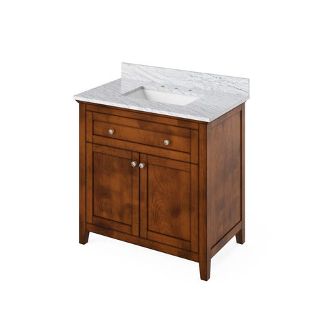 Jeffrey Alexander Chatham Traditional 36" Chocolate Single Sink Vanity With Marble Top | VKITCHA36CHWCR