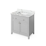 Jeffrey Alexander Chatham Traditional 36" Grey Single Sink Vanity With Quartz Top | VKITCHA36GRCQR