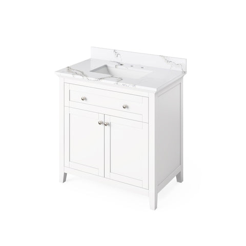 Jeffrey Alexander Chatham Traditional 36" White Single Sink Vanity With Quartz Top | VKITCHA36WHCQR