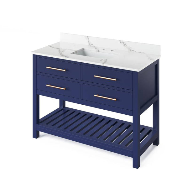 Jeffrey Alexander Wavecrest Contemporary 48" Hale Blue Single Sink Vanity With Quartz Top | VKITWAV48BLCQR