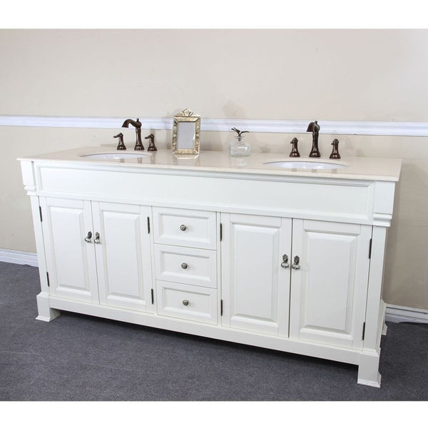 Bellaterra Home 72" Cream White Wood Double Sink Vanity Set - 205072-D-CR - Bath Vanity Plus