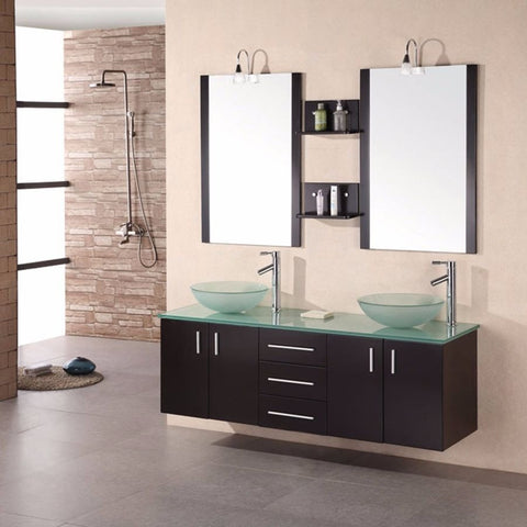 Design Element 60" Portland Double Wall Mount Vanity Set with Mirror - DEC005 - Bath Vanity Plus