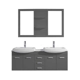Virtu USA Ophelia 59" Double Bathroom Vanity w/ Sink, Chrome Faucet, Mirror
