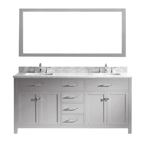 Virtu USA Caroline 72" Double Bathroom Vanity w/ Square Sink, Faucet, Mirror