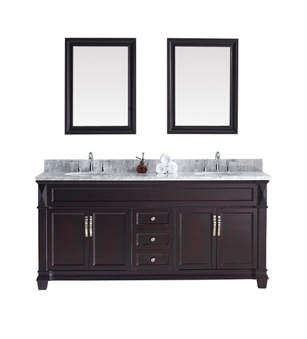Virtu USA Victoria 72" Double Bathroom Vanity w/ Marble Top, Round Sink, Mirror
