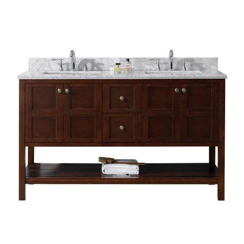 Virtu USA Winterfell 60" Double Bathroom Vanity with Marble Top and Square Sink