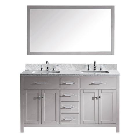 Virtu USA Caroline 60" Double Bathroom Vanity w/ Marble Top, Square Sink, Mirror