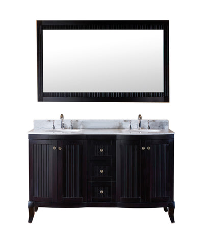 Virtu USA Khaleesi 60" Double Bathroom Vanity w/ Sink, Chrome Faucet, Mirror