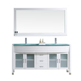 Virtu USA Ava 63" Double Bathroom Vanity w/ Glass Top, Sink, Faucet, Mirror