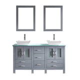 Virtu USA Bradford 60" Double Bathroom Vanity w/ Glass Top, Sink, Faucet, Mirror
