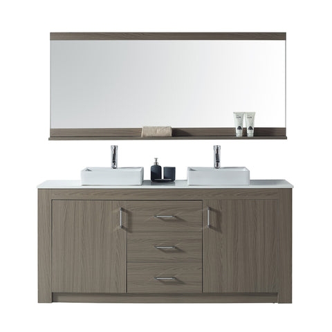 Virtu USA Tavian 72" Double Bathroom Vanity w/ Stone Top, Sink, Faucet, Mirror