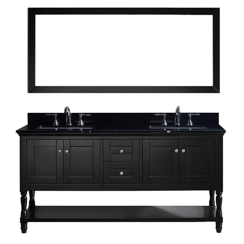 Virtu USA Julianna 72" Double Bathroom Vanity w/ Black Granite Top, Sink, Mirror