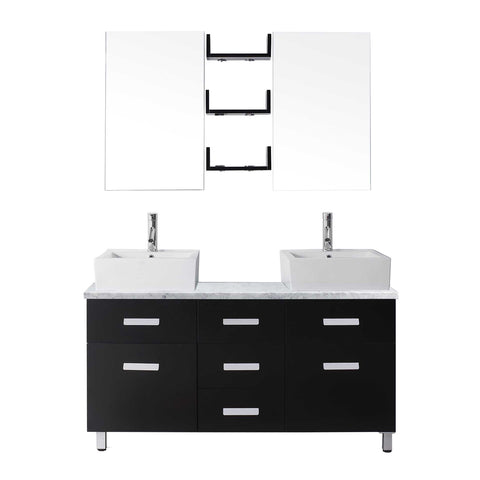 Virtu USA Maybell 55" Double Bathroom Vanity w/ Sink, Chrome Faucet, Mirror
