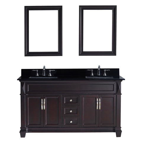 Virtu USA Victoria 60" Double Bathroom Vanity w/ Black Granite Top, Sink, Mirror