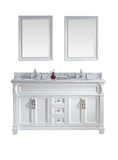 Virtu USA Victoria 60" Double Bathroom Vanity w/ Marble Top, Round Sink, Mirror