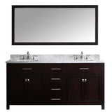 Virtu USA Caroline 72" Double Bathroom Vanity w/ Square Sink, Faucet, Mirror