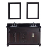 Virtu USA Victoria 60" Double Bathroom Vanity w/ Black Granite Top, Sink, Mirror