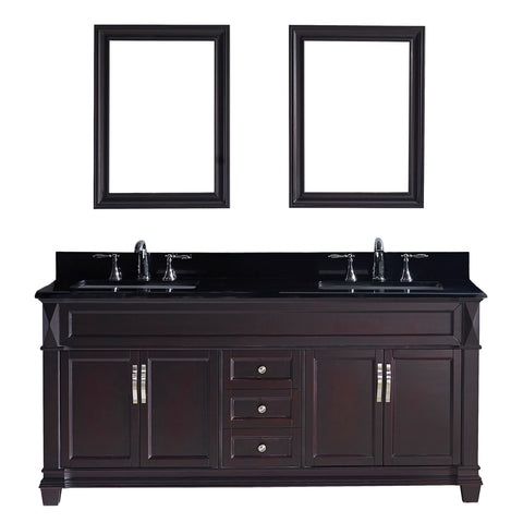 Virtu USA Victoria 72" Double Bathroom Vanity w/ Sink, Faucet, Mirror