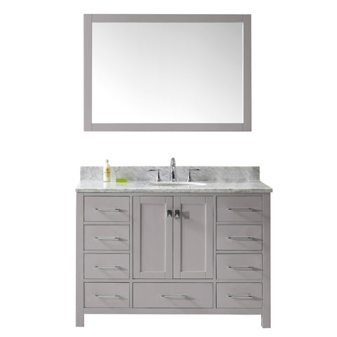 Virtu USA Caroline Avenue 48" Single Bathroom Vanity w/ Round Sink, Mirror