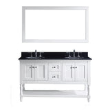 Virtu USA Julianna 60" Double Bathroom Vanity w/ Black Granite Top, Sink, Mirror