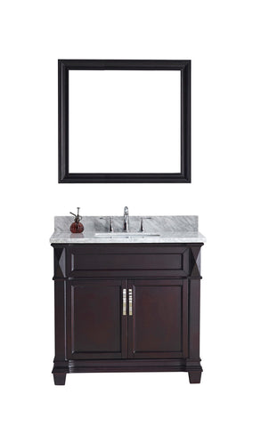 Virtu USA Victoria 36" Single Bathroom Vanity w/ Marble Top, Square Sink, Mirror