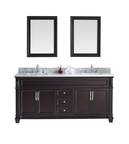 Virtu USA Victoria 72" Double Bathroom Vanity w/ Square Sink, Mirror