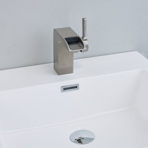 EVIVA Jaida C.® Brushed Nickel Waterfall Single Hole/Handle Bathroom Faucet - EVFT93BN - Bath Vanity Plus