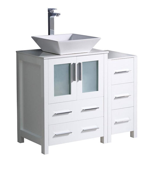 Fresca Torino 36" White Modern Bathroom Cabinets w/ Top & Vessel Sink