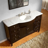Silkroad Exclusive 58" Dark Walnut Single Sink Cabinet with Marble Top - HYP-0717-WM-UWC-58 - Bath Vanity Plus