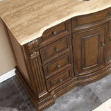 Silkroad Exclusive 60" American Walnut Single Sink Cabinet with Travertine Top - HYP-0713-T-UWC-60 - Bath Vanity Plus