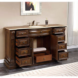 Silkroad Exclusive 60" American Walnut Single Sink Cabinet with Travertine Top - HYP-0713-T-UWC-60 - Bath Vanity Plus
