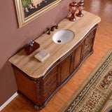 Silkroad Exclusive 72" Victorian English Chestnut Single Sink Cabinet with Travertine Top - ZY-0247-T-UWC-72 - Bath Vanity Plus