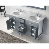Virtu USA Caroline 60" Gray Double Bathroom Vanity Set with Marble Top - MD-2060-WM - Bath Vanity Plus