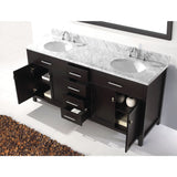 Virtu USA Caroline 72" Espresso Double Bathroom Vanity Set with Marble Top - MD-2072-WM - Bath Vanity Plus