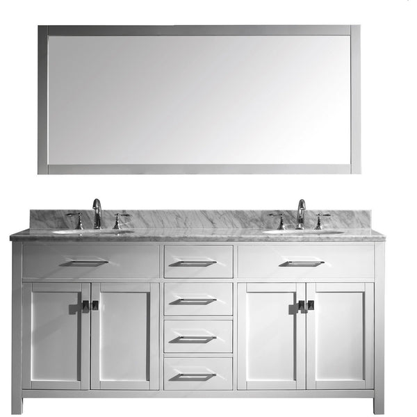 Virtu USA Caroline 72" White Double Bathroom Vanity Set with Marble Top - MD-2072-WM - Bath Vanity Plus