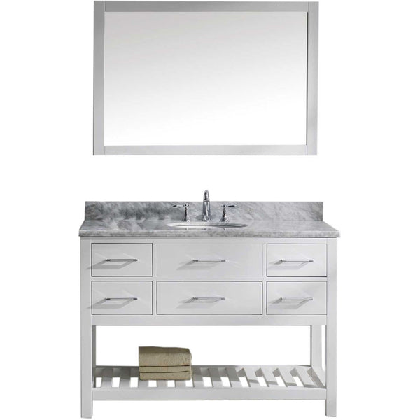 Virtu USA Caroline Estate 48" White Single Bathroom Vanity Set with Marble Top - MS-2248-WM-WH - Bath Vanity Plus