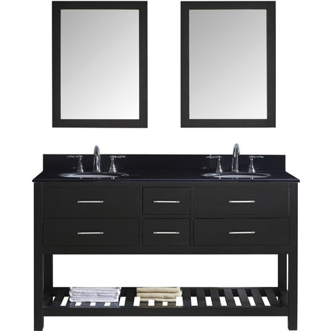Virtu USA Caroline Estate 60" Espresso Double Bathroom Vanity Set with Granite Top - MD-2260-BG-ES - Bath Vanity Plus