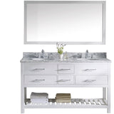 Virtu USA Caroline Estate 60" White Double Bathroom Vanity Set with Marble Top - MD-2260-WMRO-WH - Bath Vanity Plus