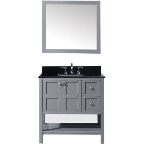 Virtu USA Winterfell 36" Gray Single Bathroom Vanity Set with Granite Top - ES-30036-BGSQ-GR - Bath Vanity Plus