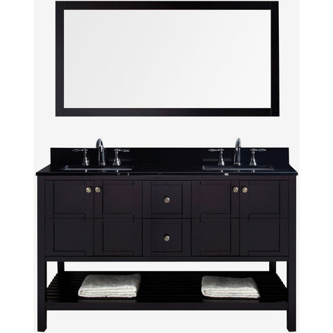Virtu USA Winterfell 60" Espresso Double Bathroom Vanity Set with Granite Top - ED-30060-BGSQ-ES - Bath Vanity Plus